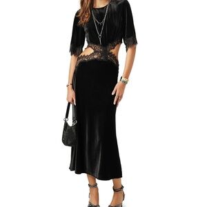ba&sh Black Velvet Midi Dress with Lace